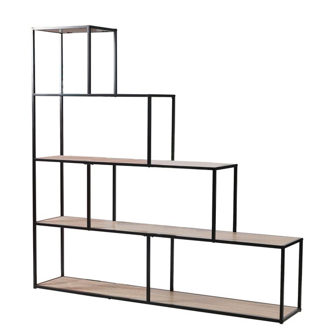 Étagère bibliothèque escalier en métal noir et bois 5 niveaux 160x157x30cm Couleur bois <span itemprop=