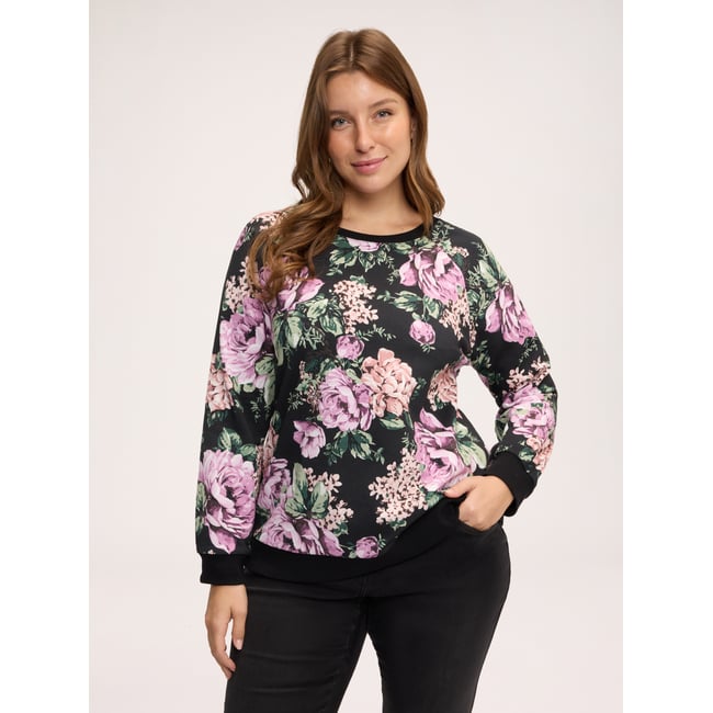 Sweat-shirt col rond avec imprimé floral noir <span itemprop=