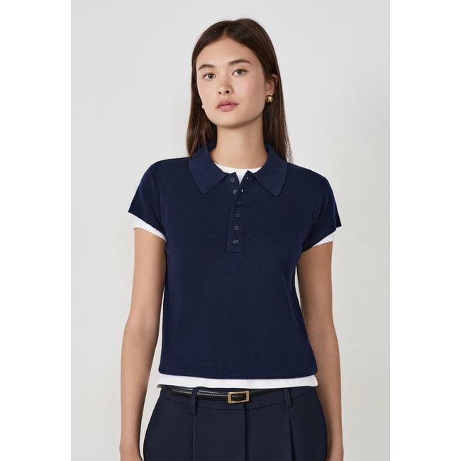 Polo manches courtes à boutons LAIA encre <span itemprop=