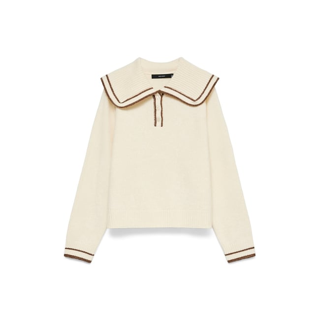 Pull col claudine en grosse maille ecru <span itemprop=