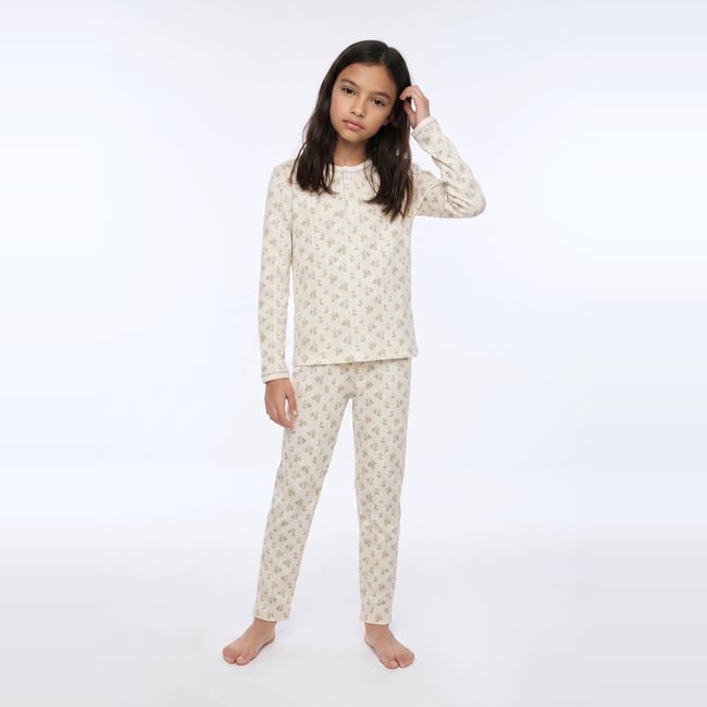 Pyjama manches longues pointelle en coton BIO GOTS amaretti <span itemprop=