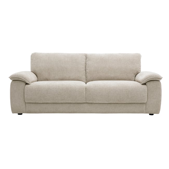 Canapé 3 places en tissu effet velours texturé beige LIVIO Couleur beige <span itemprop=