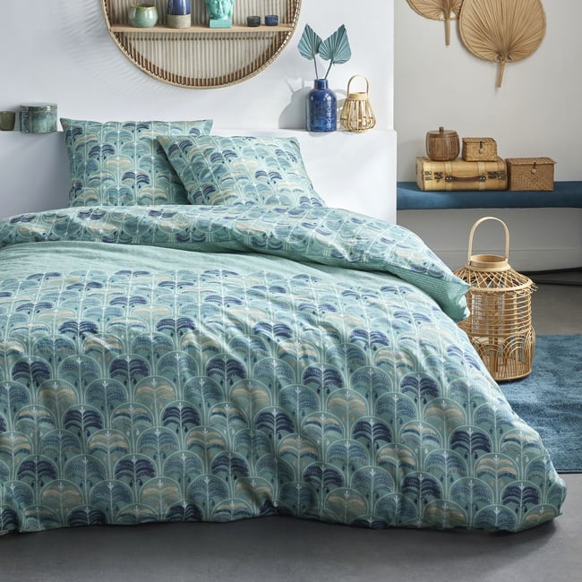 Parure de lit imprimé Floral Coton SUNSHINE FELIX vert <span itemprop=