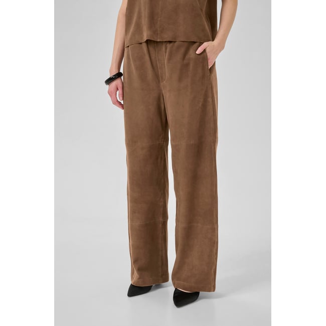 Pantalon en cuir marron tobacoc brown <span itemprop=