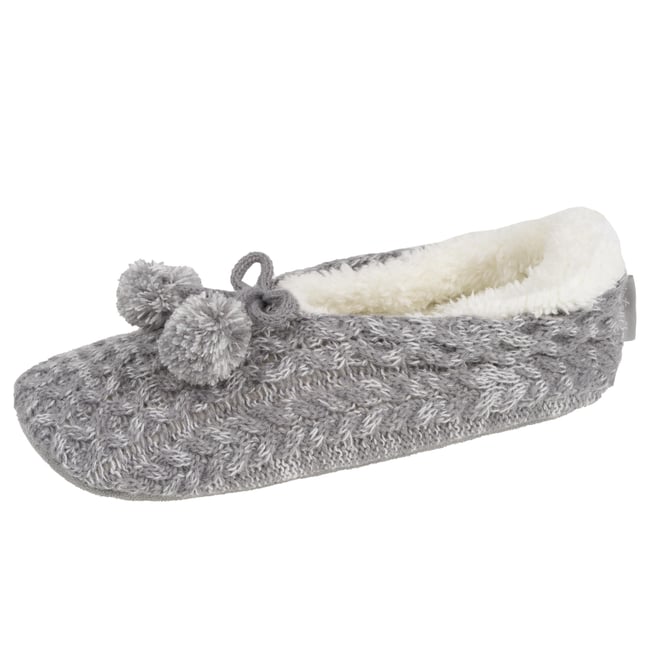 Chaussettes d'intérieur maille torsadée, picots antidérapants gris <span itemprop=