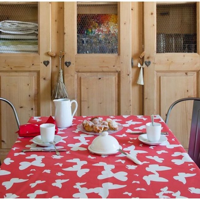 Nappe enduite carrée ou rectangle PAPILLON corail <span itemprop=