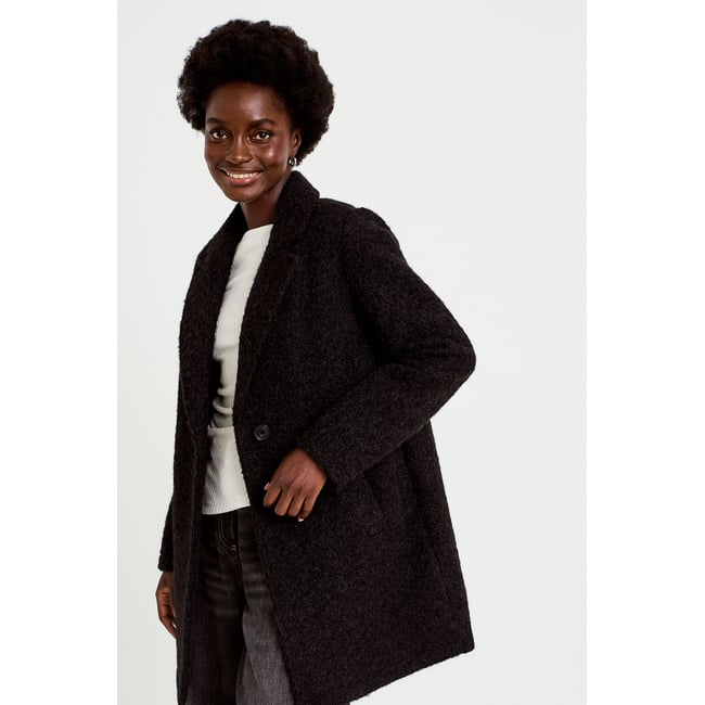 Manteau droit mi-long col tailleur noir <span itemprop=