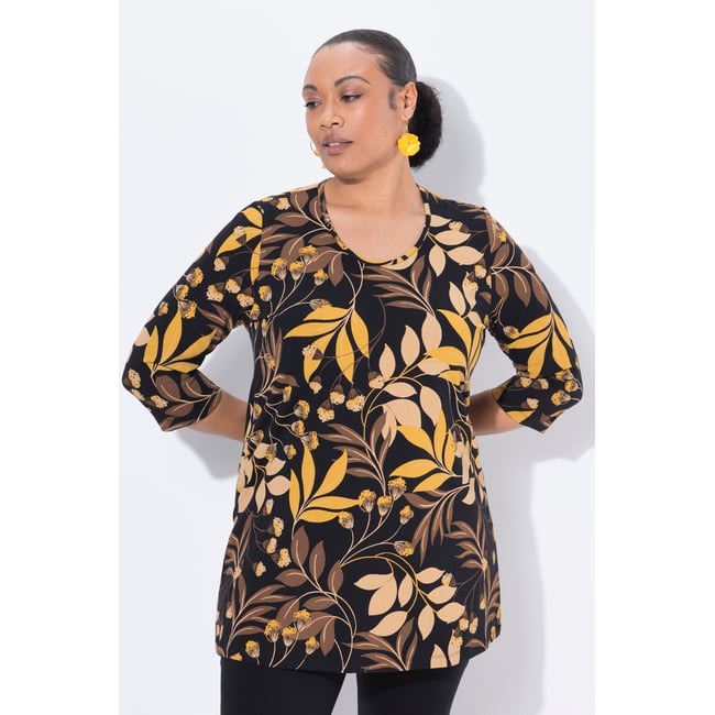 T-shirt long à fleurs noir <span itemprop=