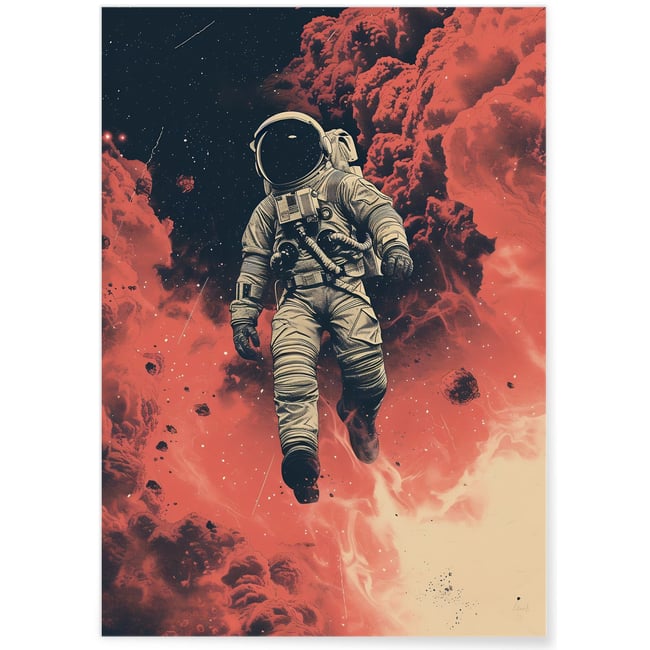 Affiche Astronaute et Nuages Cosmiques Couleur blanc <span itemprop=