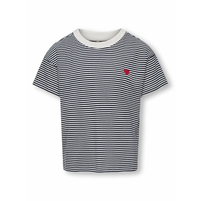 T-shirt a maniche corte a righe con cuore sul petto rigato blu vivo/bianco KIDS ONLY