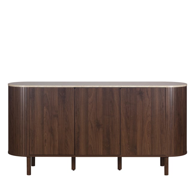 Buffet 3 portes en bois effet  travertin L 160 cm- ALMA Couleur bois foncé <span itemprop=
