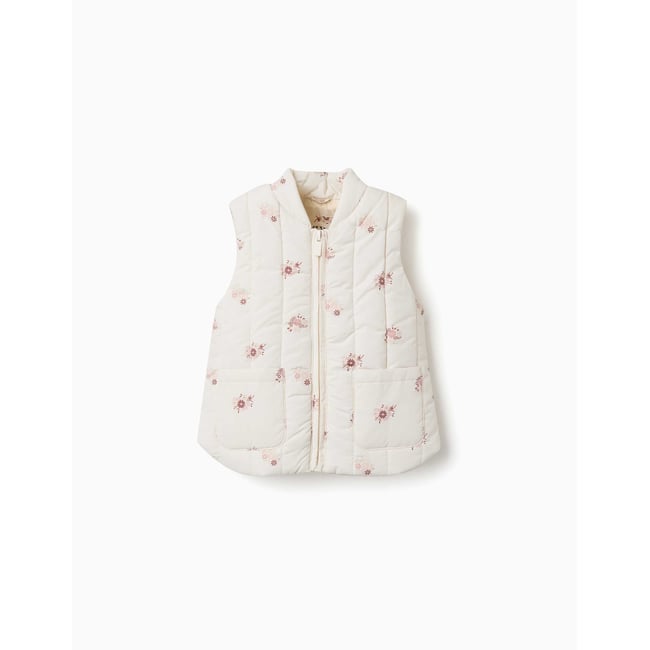 Doudoune sans manches avec motif floral et poches blanc <span itemprop=