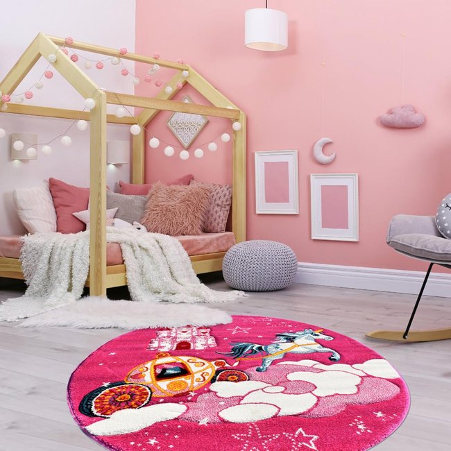 Tapis enfant tissé motif animaux LYN8 CHATOLI Couleur rose <span itemprop=