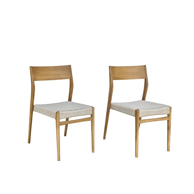 Lot de 2 chaises de jardin en teck massif et cordage  LIVIE beige <span itemprop=