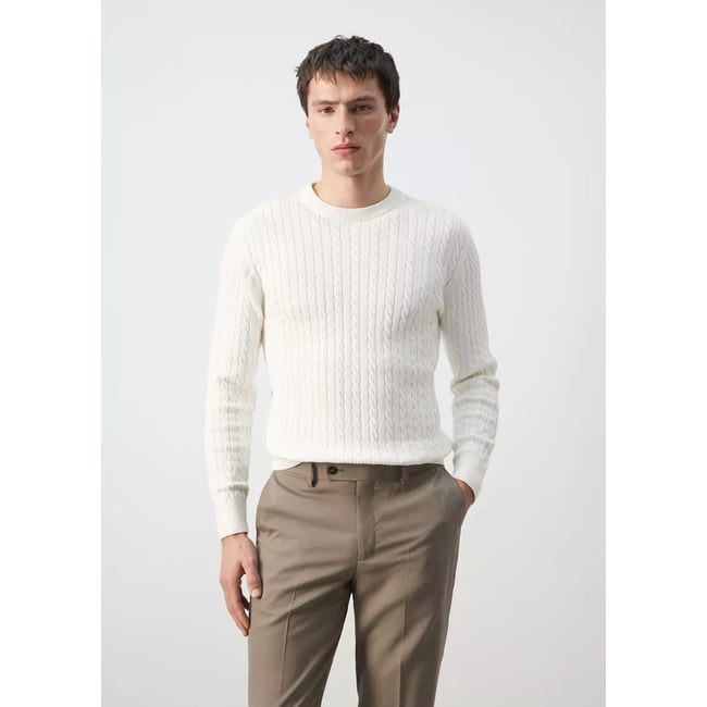 Pull 100 % coton maille torsadée blanc cassé <span itemprop=