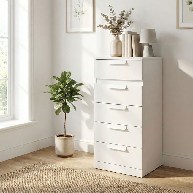 Chiffonnier 5 tiroirs Couleur blanc <span itemprop=