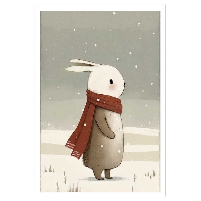 Affiche enfant lapin sous la neige - HEXOA