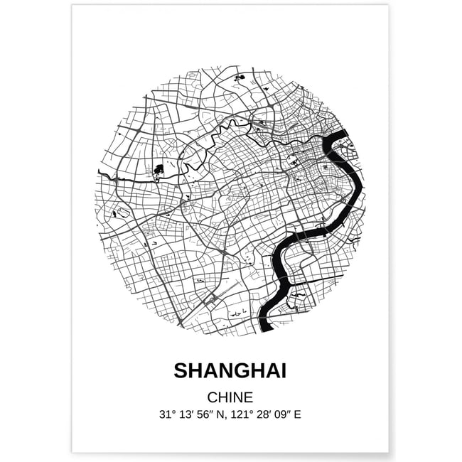 Affiche Carte Shanghai Couleur blanc <span itemprop=