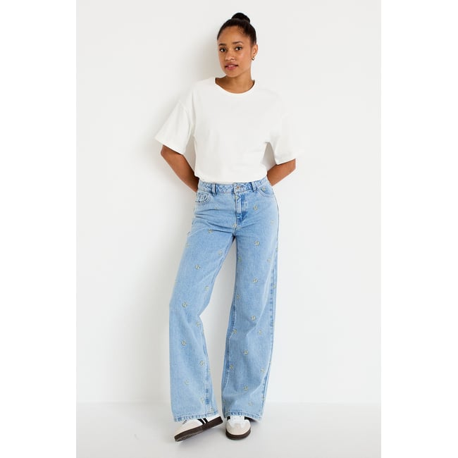 Jean wide leg taille haute brodé - CACHE CACHE