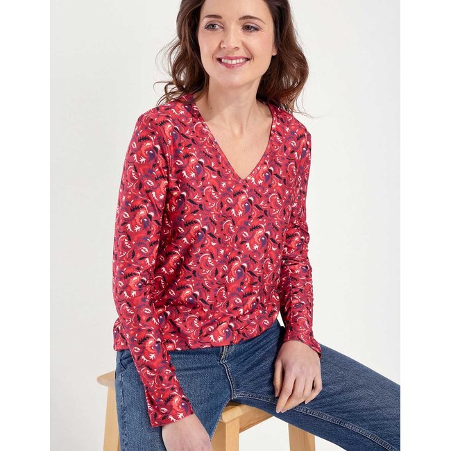 Tee-shirt col V jersey TAIKO rouge rosé <span itemprop=