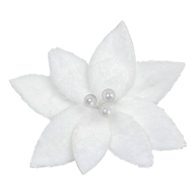 Décoration de sapin poinsettia blanc 25cm Couleur blanc <span itemprop=