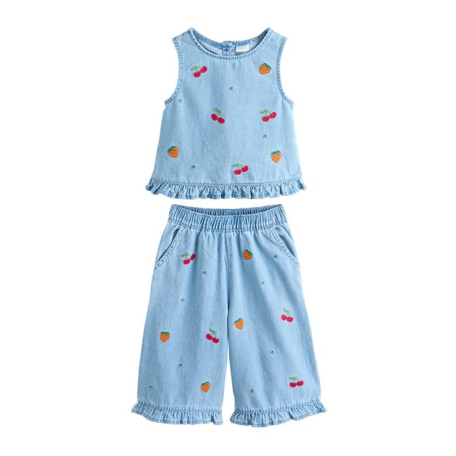 Ensemble pantalon et haut en denim multicolore <span itemprop=