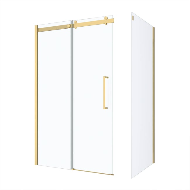 Porte de douche coulissante en verre trempé doré <span itemprop=