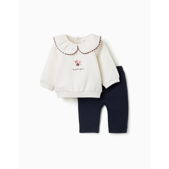 Ensemble sweat et pantalon de jogging en coton peigné blanc <span itemprop=