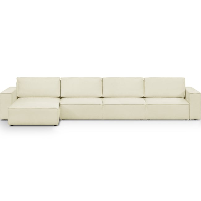 Canapé d'angle convertible 7 places en tissu bouclé - HARPER MOD Couleur ecru <span itemprop=