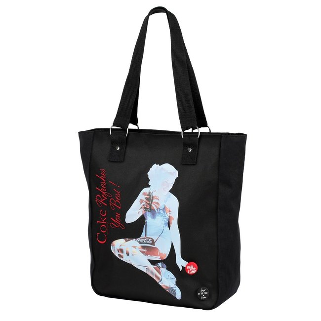 Sac cabas fourre tout - Tote bag zippé - Licence Officielle COCA COLA noir <span itemprop=