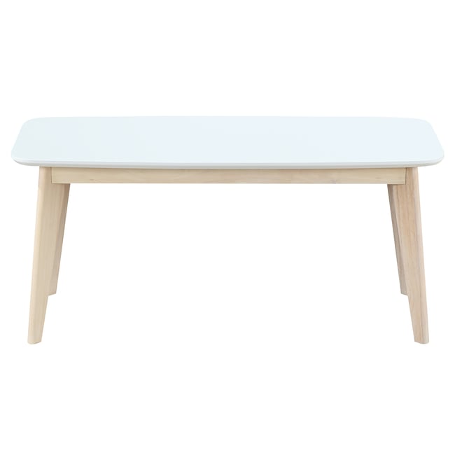 Banc scandinave blanc et bois clair L100 cm LEENA Couleur blanc <span itemprop=