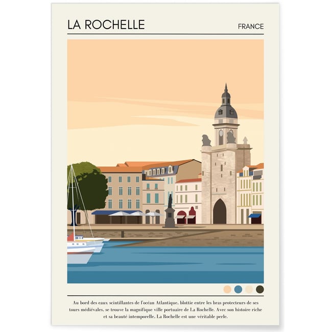 Affiche ville La Rochelle Vintage Couleur blanc <span itemprop=