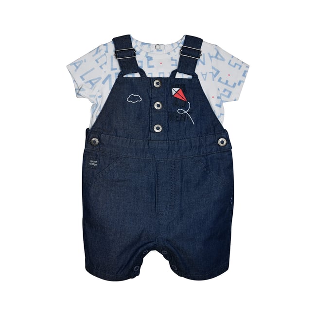 Tshirt salopette nikos jean court bebe bleu <span itemprop=