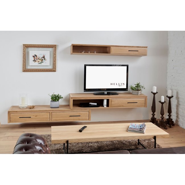 Ensemble meuble TV suspendu en chêne clair 3 éléments - BOSTON Couleur bois clair <span itemprop=