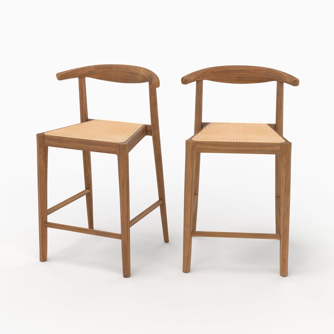 Lot de 2 chaises pour îlot central en bois de teck vernis et cannage - ALIA Couleur marron <span itemprop=