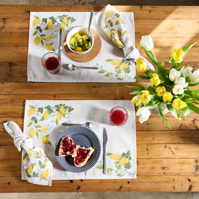Lot de 2 sets de table - coton & polyester - Jardin d'agrumes jaune <span itemprop=