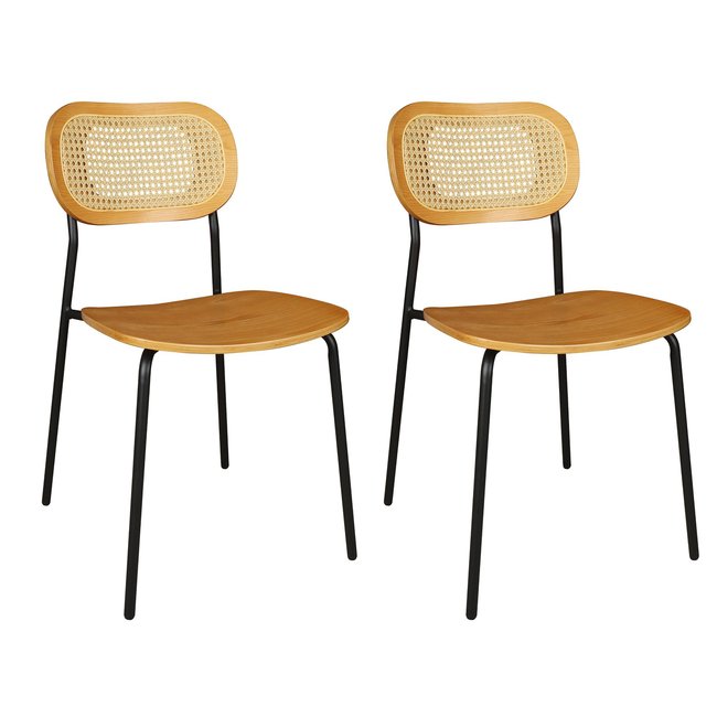 Lot de 2 chaises en bois naturel et pieds en métal, NOSARA Couleur marron <span itemprop=