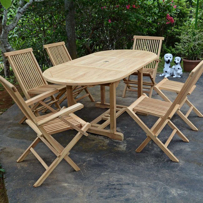 Salon de jardin en teck massif Séville, 6 places naturel <span itemprop=