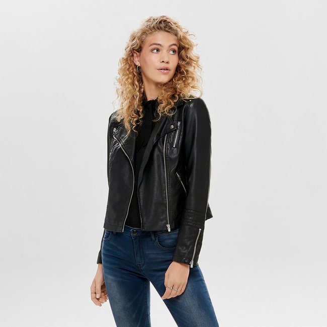 Blouson court fermeture zippée noir <span itemprop=