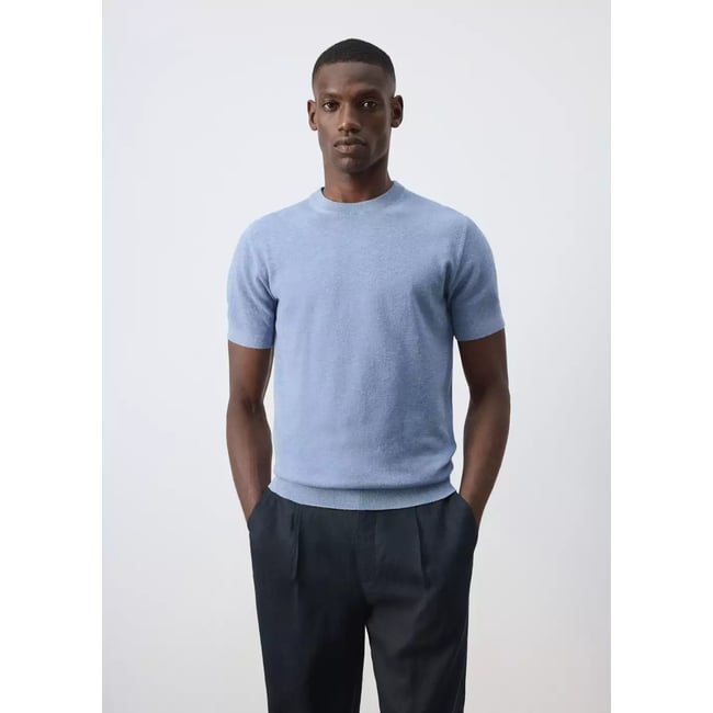 T-shirt maille fine mélange de coton bleu <span itemprop=