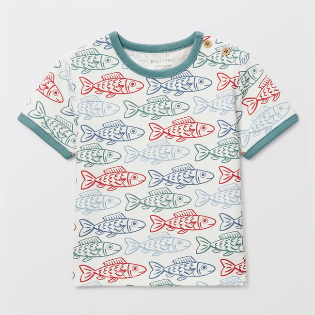 T-shirt manches imprimé en coton BIO GOTS ecru <span itemprop=