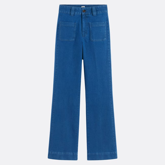Jean bootcut, taille haute  bleu baby blue <span itemprop=
