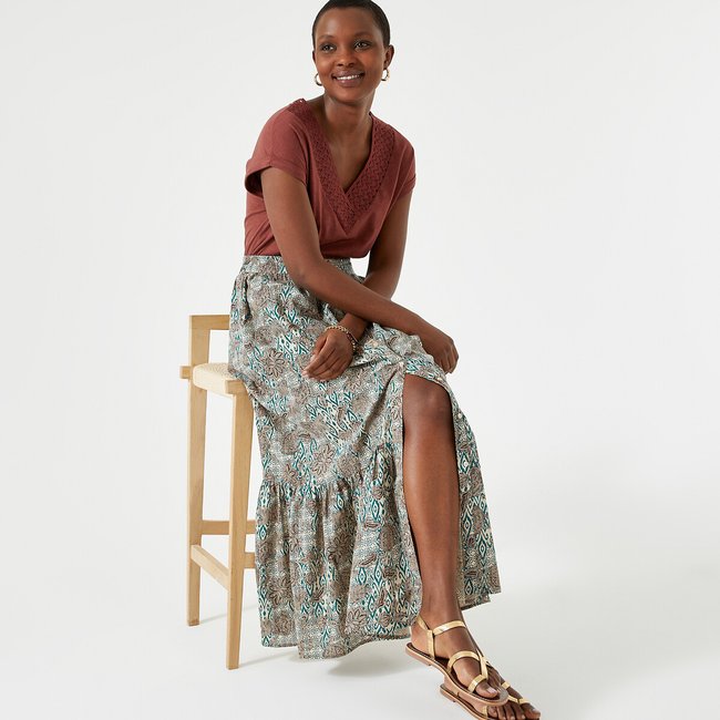 Floral full maxi skirt floral print Anne Weyburn La Redoute