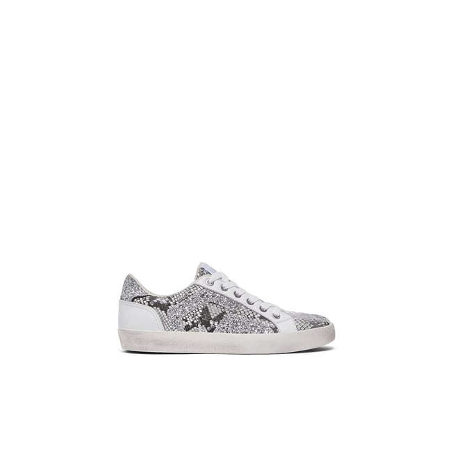 Sneakers paillettes effet python argent et blanc <span itemprop=