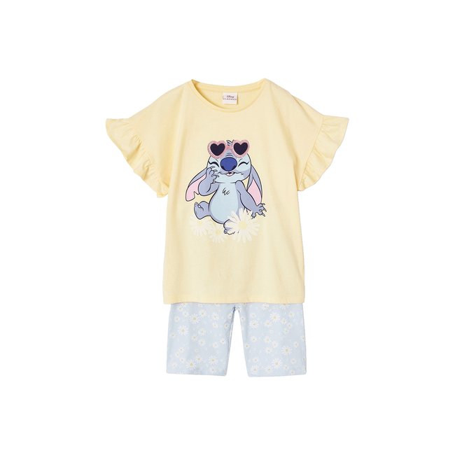 Ensemble tee-shirt + cycliste Disney® Stitch jaune pastel <span itemprop=