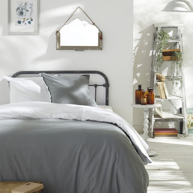 Parure de lit coton uni CHARME gris <span itemprop=