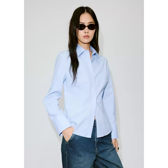 Chemise popeline cintrée bleu ciel <span itemprop=