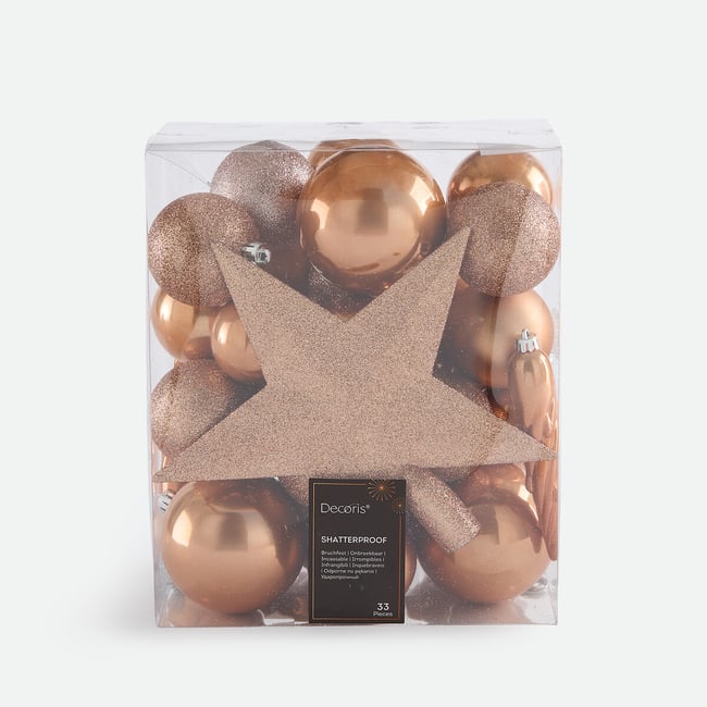 Coffret de 33 boules de Noël, CASPAR Couleur brun <span itemprop=