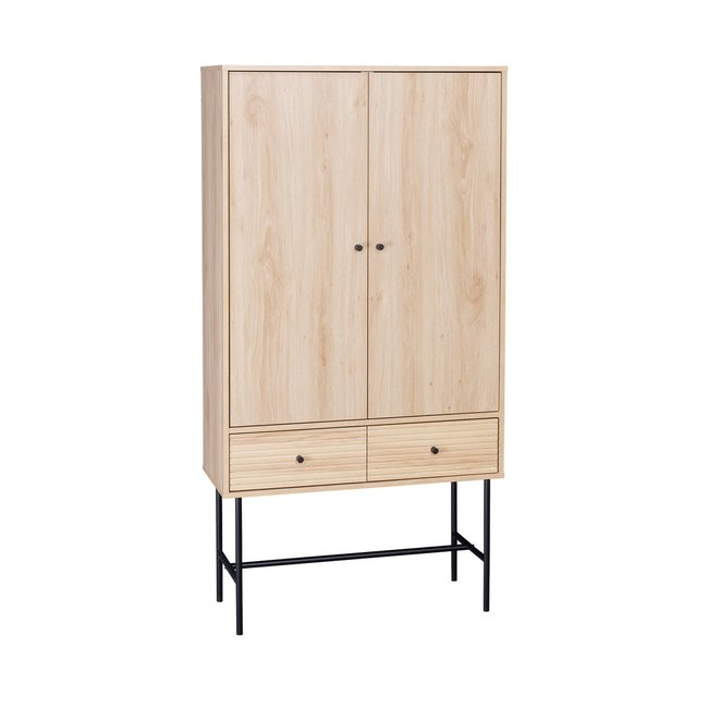 Buffet, armoire dressing effet bois rainuré 2 portes 2 tiroirs BRAGA Couleur naturel <span itemprop=
