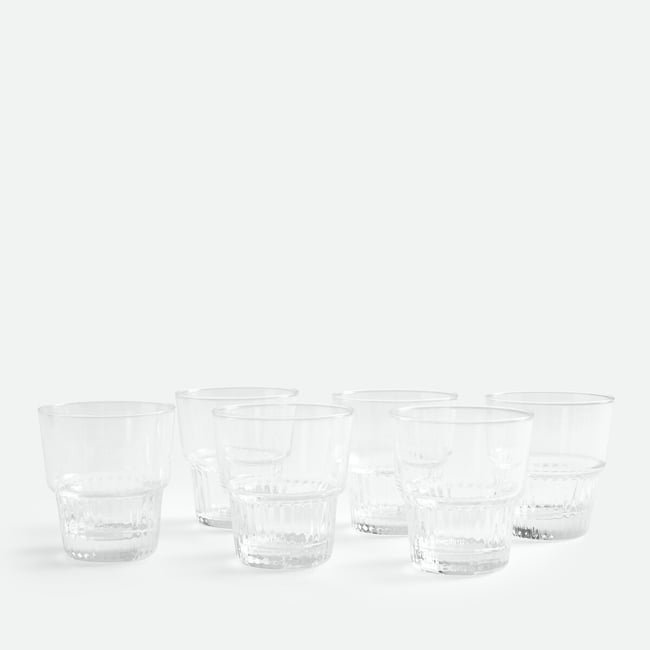 Lote de 6 vasos de agua estriados, RIGATO transparente <span itemprop=